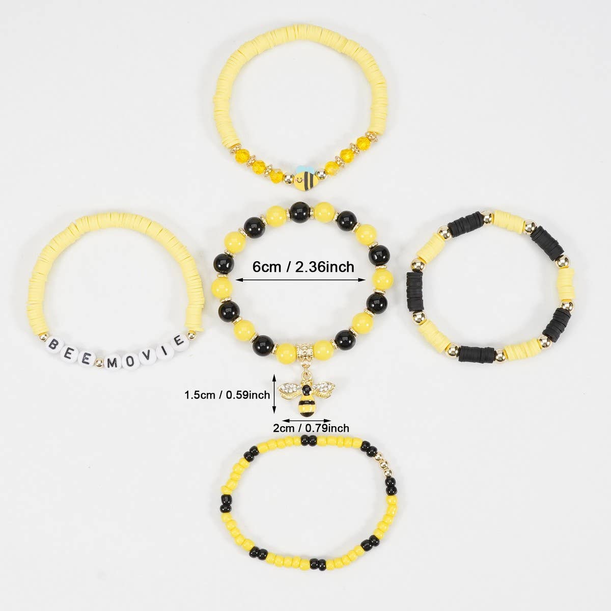 CWAJE05713_BEE SUNFLOWER CHARM BEADED STRETCH BRACELET