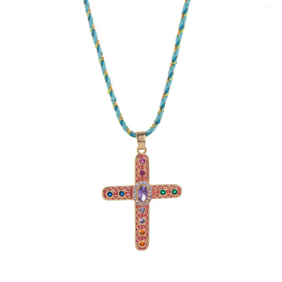 Colorful Zircon Cross Pendant Necklace ? Versatile