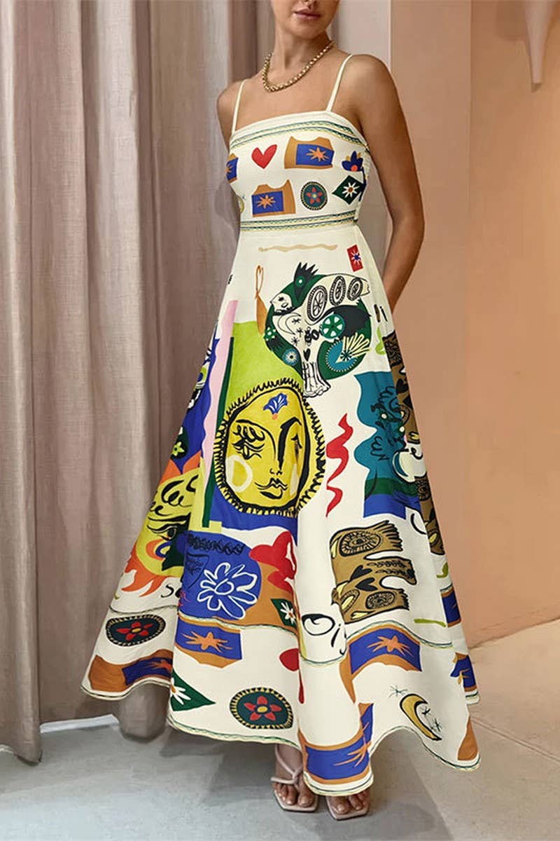 CWDHL0777_SUMMER GEOMETRIC GRAFFITI PRINT CONTRAST DRESS