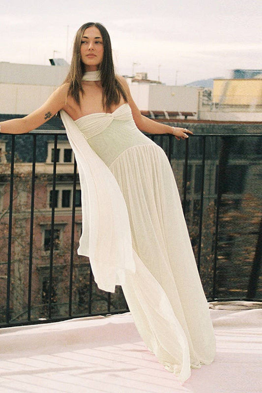 CWDMD5102_STRAPLESS FLOWING TIE WAIST BODYCON MAXI DRESS