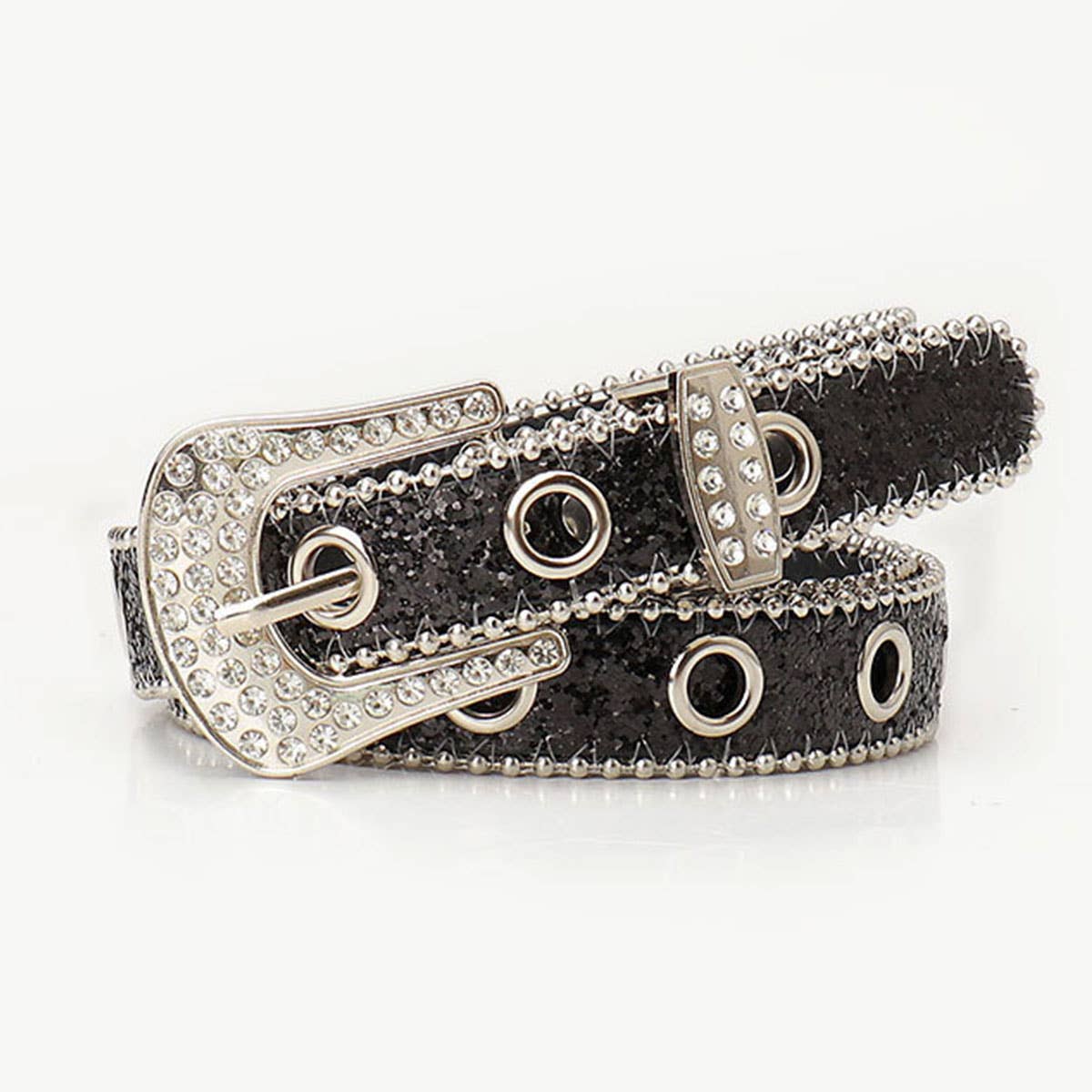Trendy rhinestone needle buckle women's belt