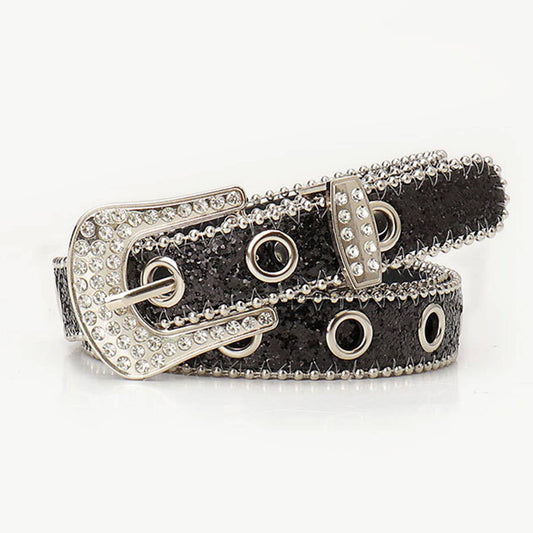 Trendy rhinestone needle buckle women's belt