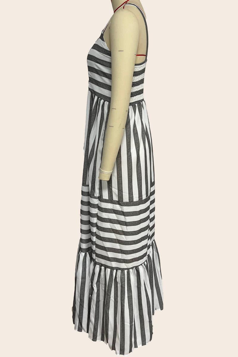 CWDMD2867_STRIPED PRINT FRESH SUSPENDER DRESS