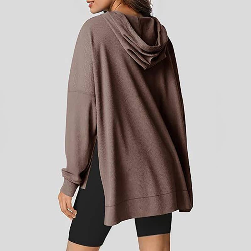 WOMEN'S LONG-SLEEVED WAFFLE POCKET HOODED JUMPER