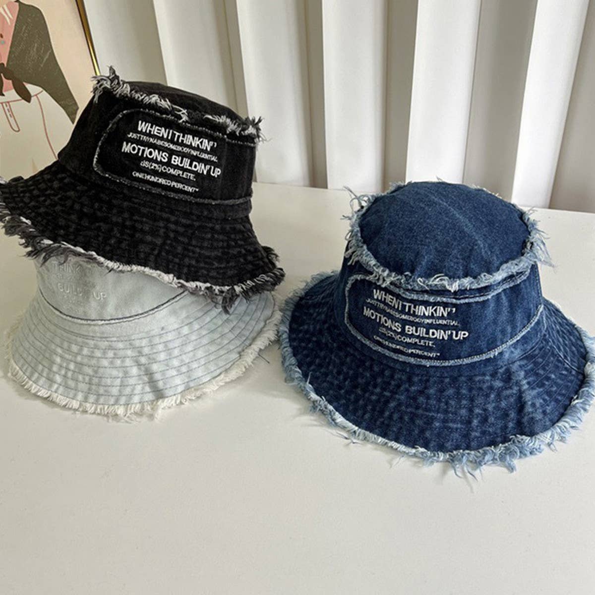 ALL-MATCH WASHED LETTER EMBROIDERED BUCKET HAT_CWAB2850