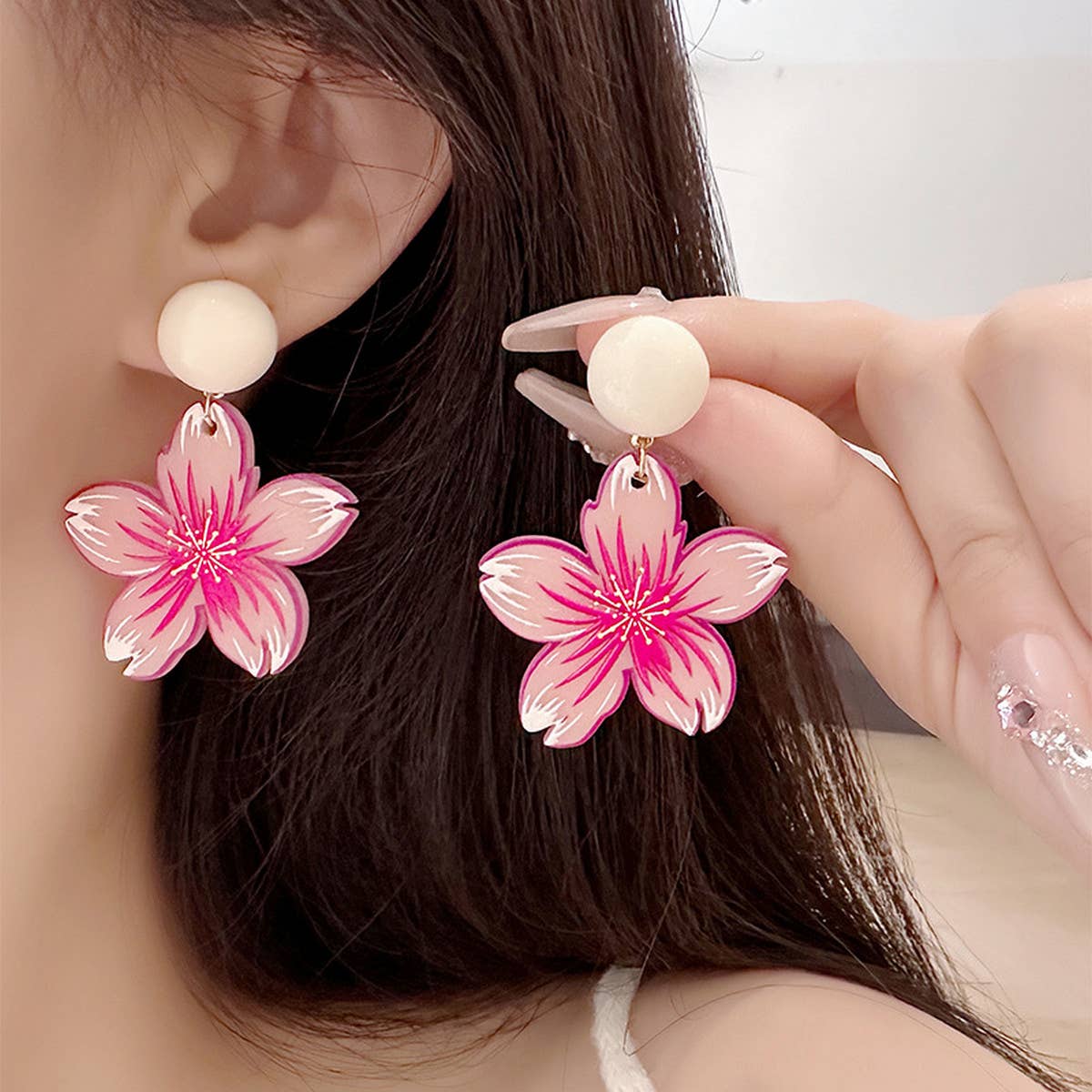 PEACH PINK FLOWER FRESH EARRINGS_CWAJE1624