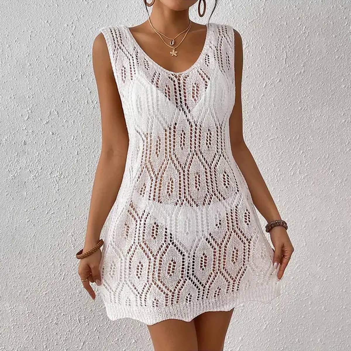 Sexy hollow woven solid color vest bikini blouse