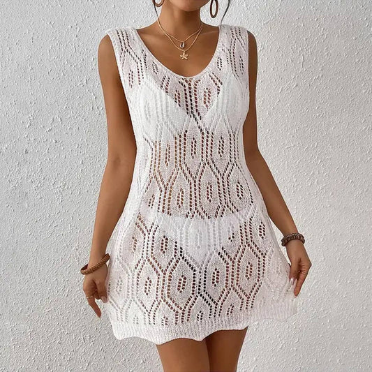 Sexy hollow woven solid color vest bikini blouse