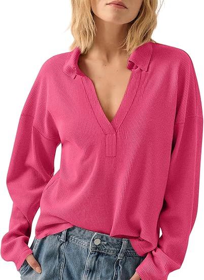 V-NECK LOOSE LONG-SLEEVED WAFFLE PATTERNED HOODIE