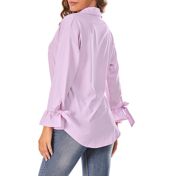 STYLISH LOOSE SOLID COLOR FLARED SLEEVE TOP