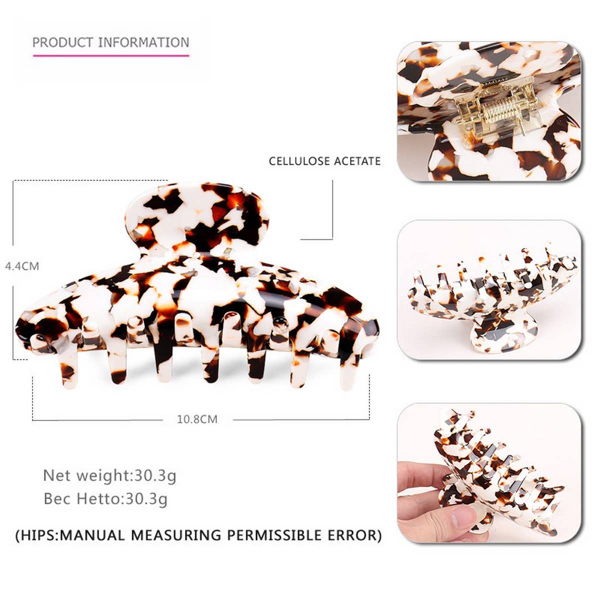 LARGE GRAB CLIP ACETATE SHARK CLIP HAIRPIN