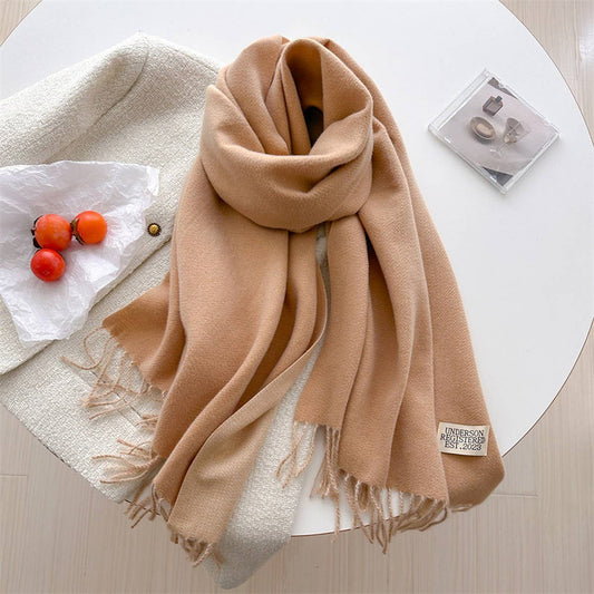 Double Sided Faux Cashmere Scarf-Solid Color Shawl