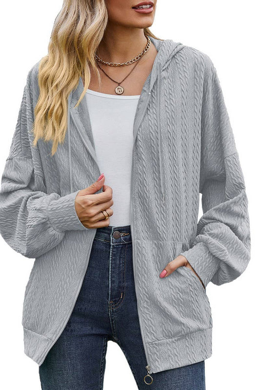 CWOHOL0476_ Casual Zip-Up Open Front Hoodie Cardigan Top