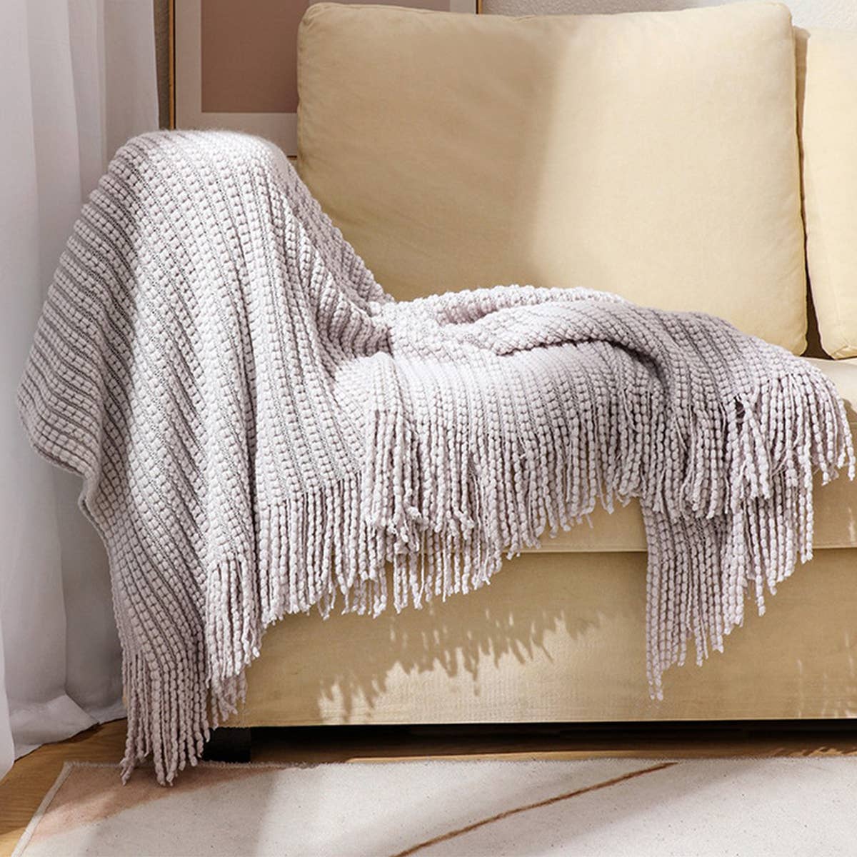 KNITTED SOFT WARM SOFA BLANKET BED END BLANKET