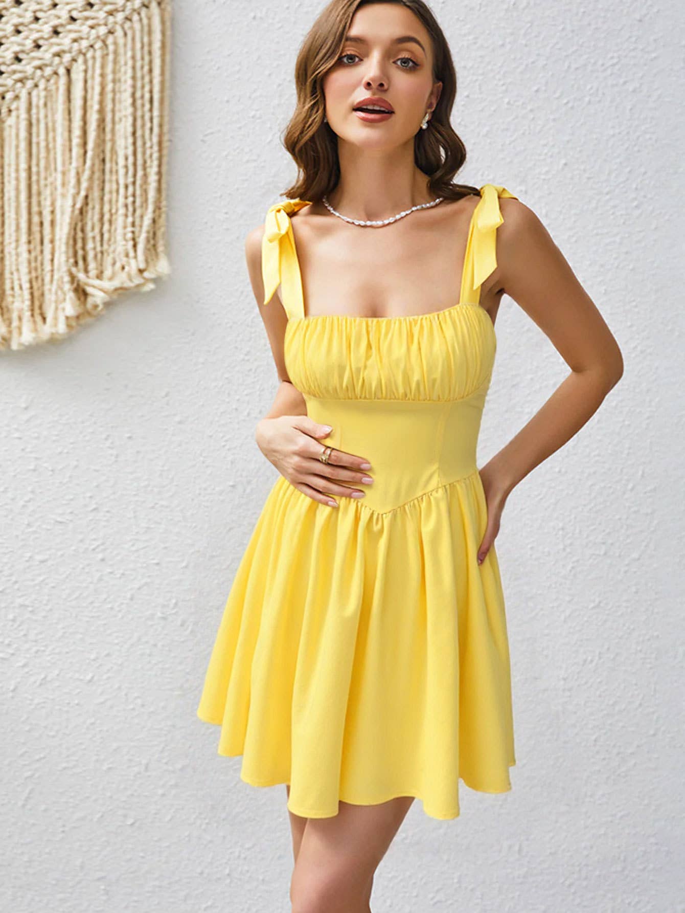 Pleated backless lace-up fitted halter dress