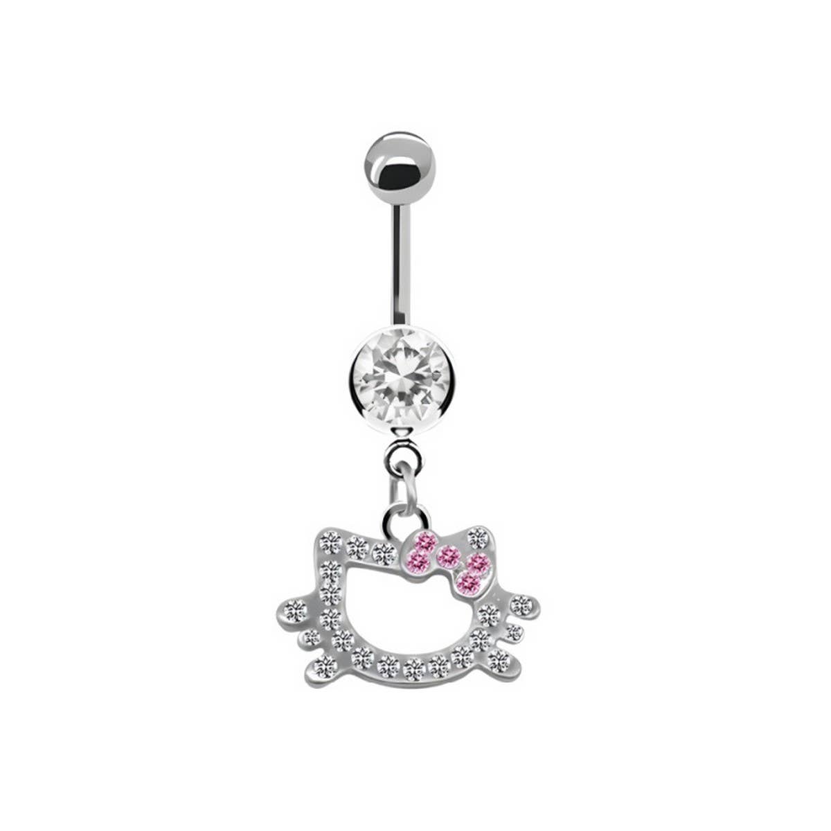 Cute CZ Navel Ring ? Heart & Butterfly Design