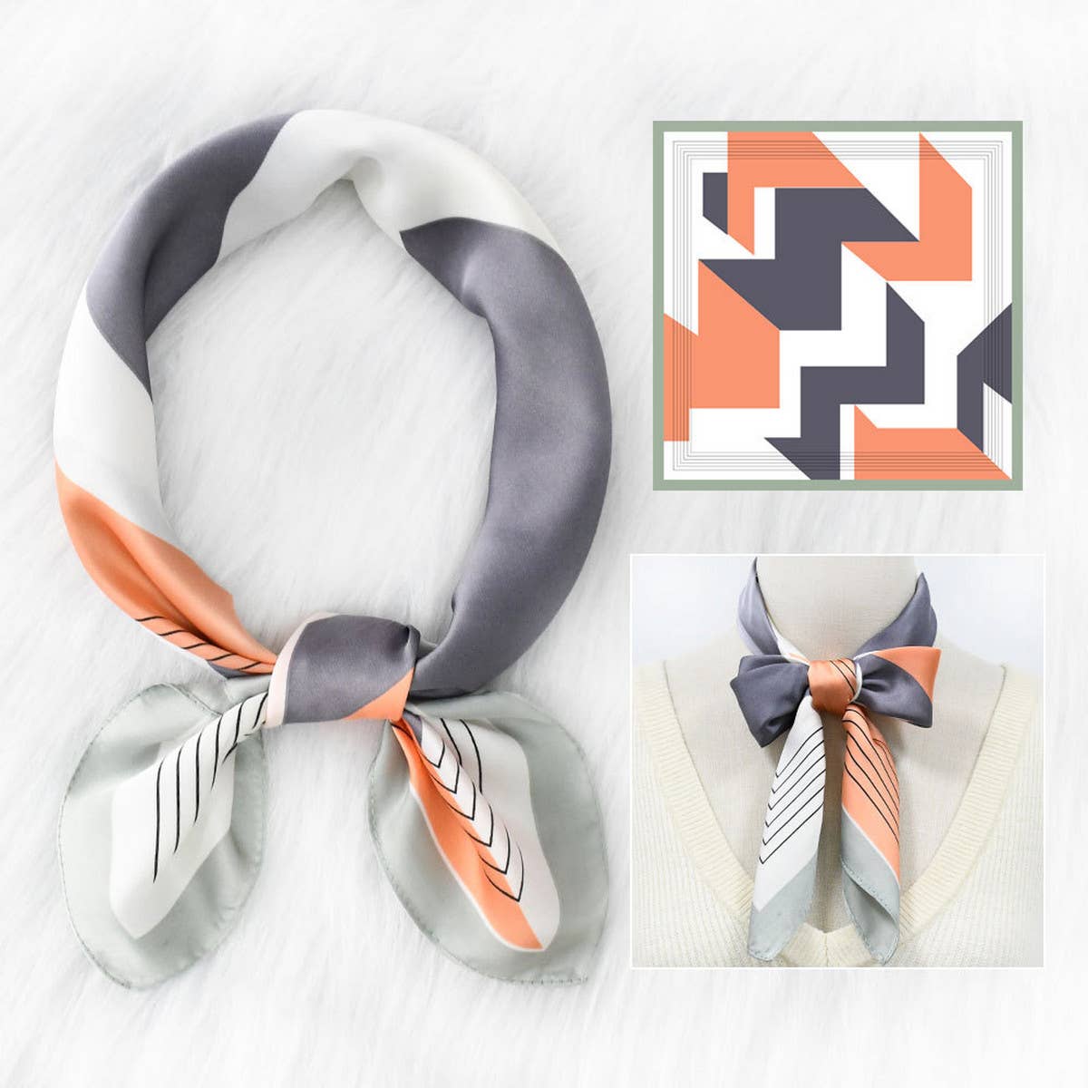 Striped Satin Scarf ??70cm Chic Summer Sun Wrap_CWASC1153