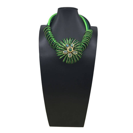 HANDMADE ALUMINUM WIRE FLOWER NECKLACE EARRING SET