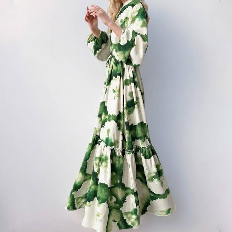 PERSONALIZED WAIST ADJUSTABLE PRINTED LONG DRESS