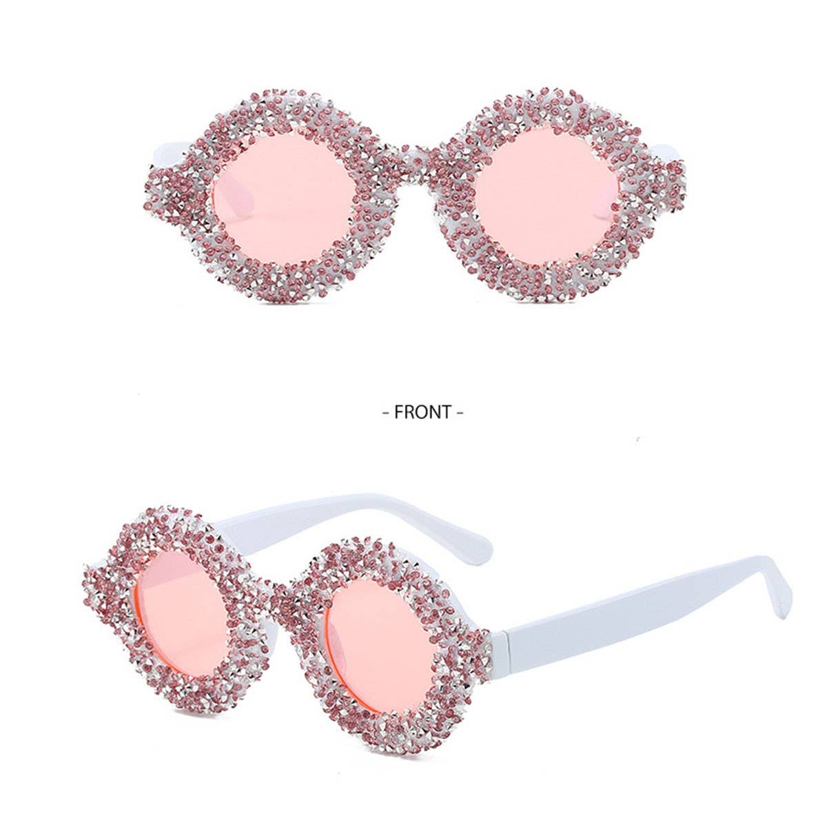 FASHIONABLE ROUND DIAMOND-STUDDED SMALL SUNGLASSES