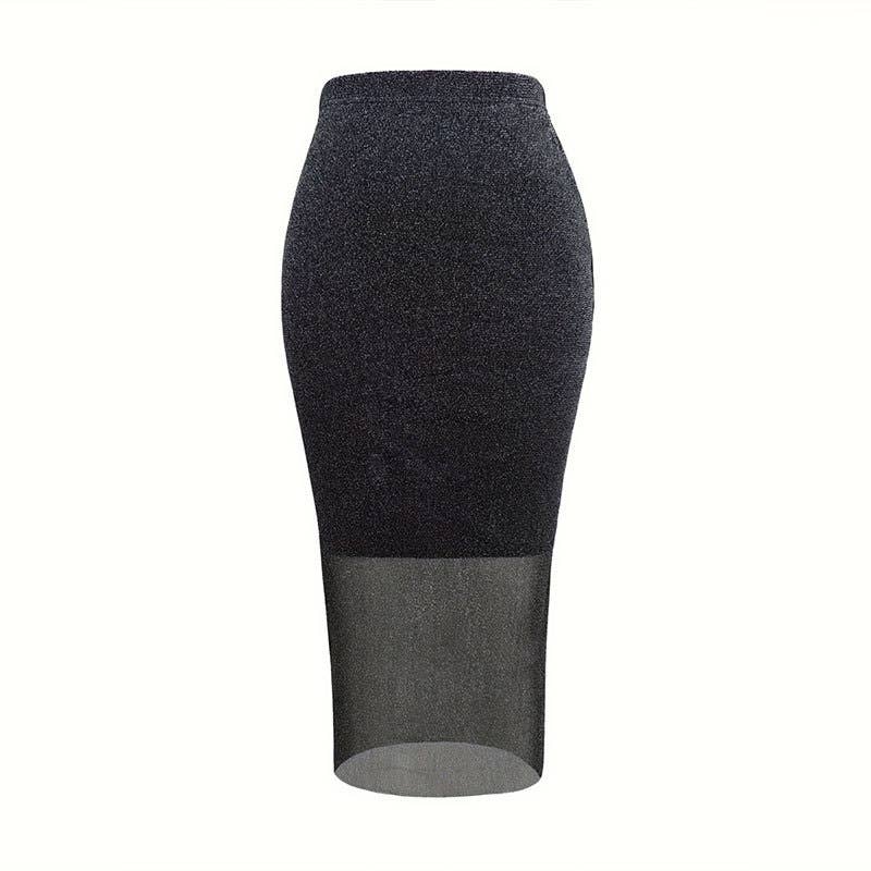 Elegant see-through knitted elastic skirt