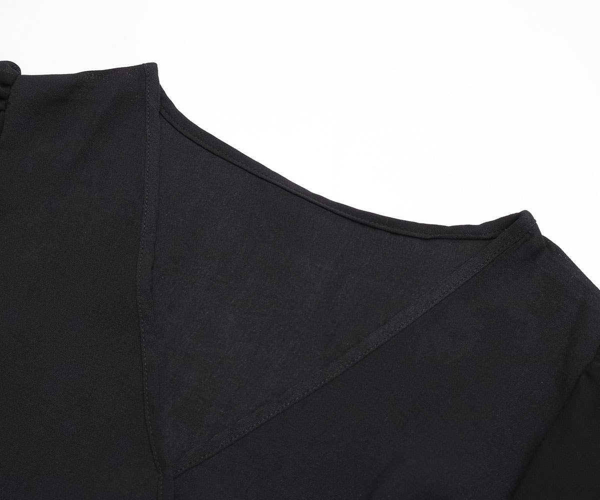 LACE PATCHWORK V-NECK LACE-UP PLEATED DRESS