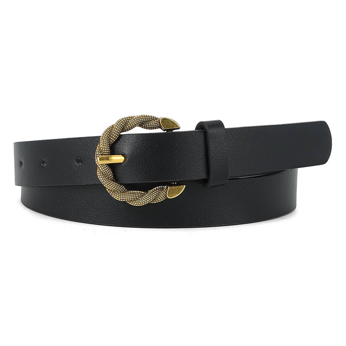 Serpentine pin buckle PU leather women's belt high-grade