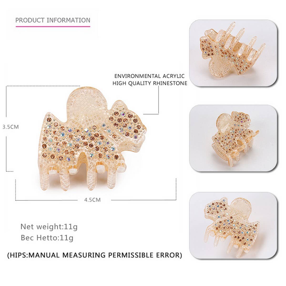 CLIP GENTLE STYLE PINK ACRYLIC MINI HAIR CLIP