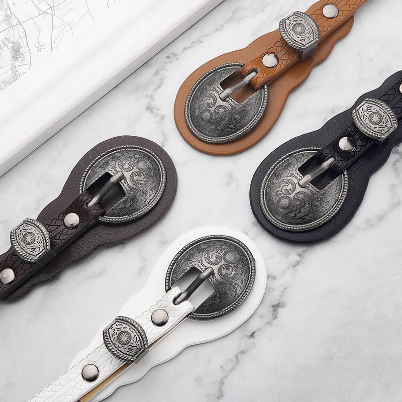 Retro slim waist belt with carved ethnic style