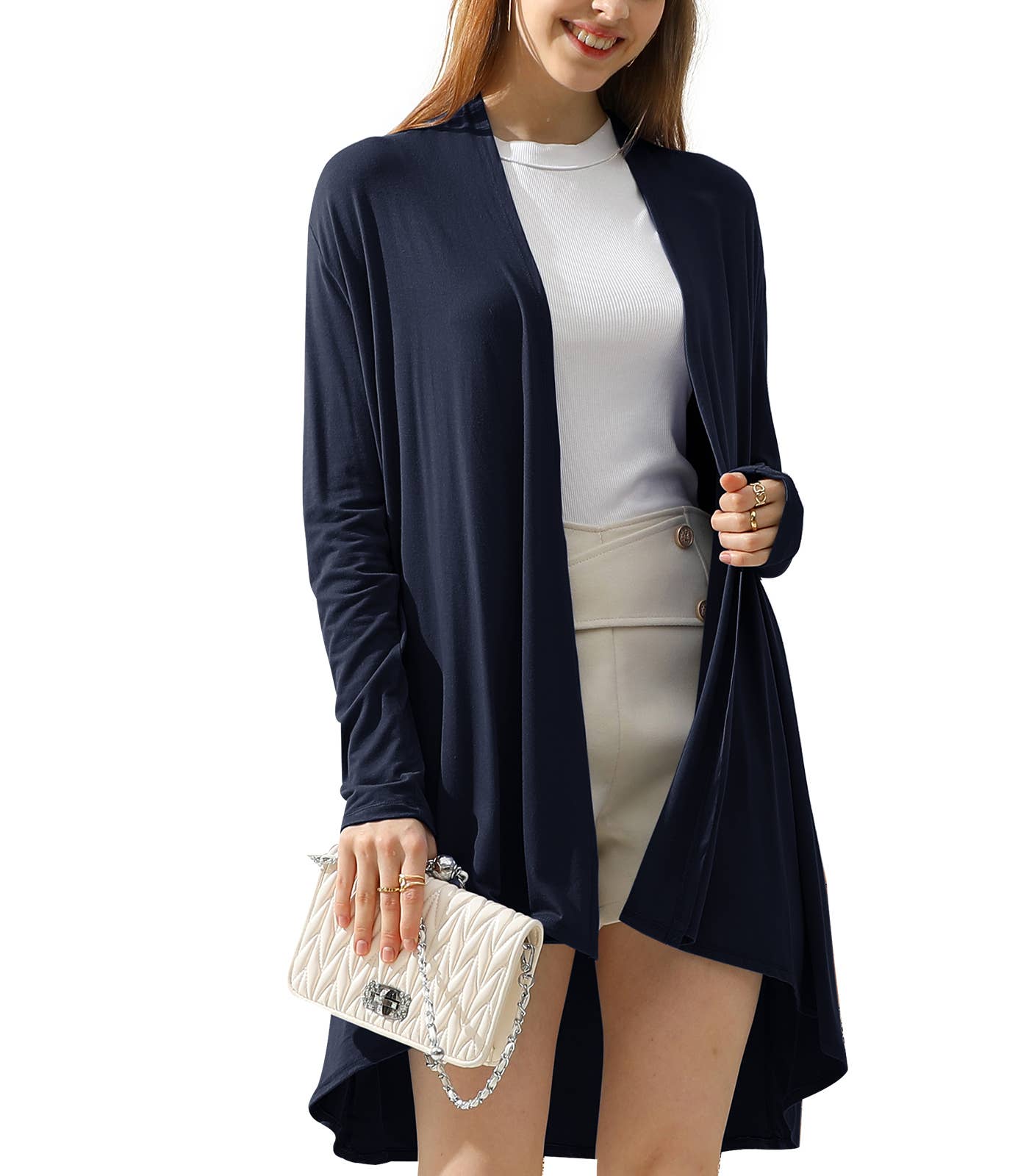 AWTL074_Long Sleeve Casual Open Front Long Cardigan