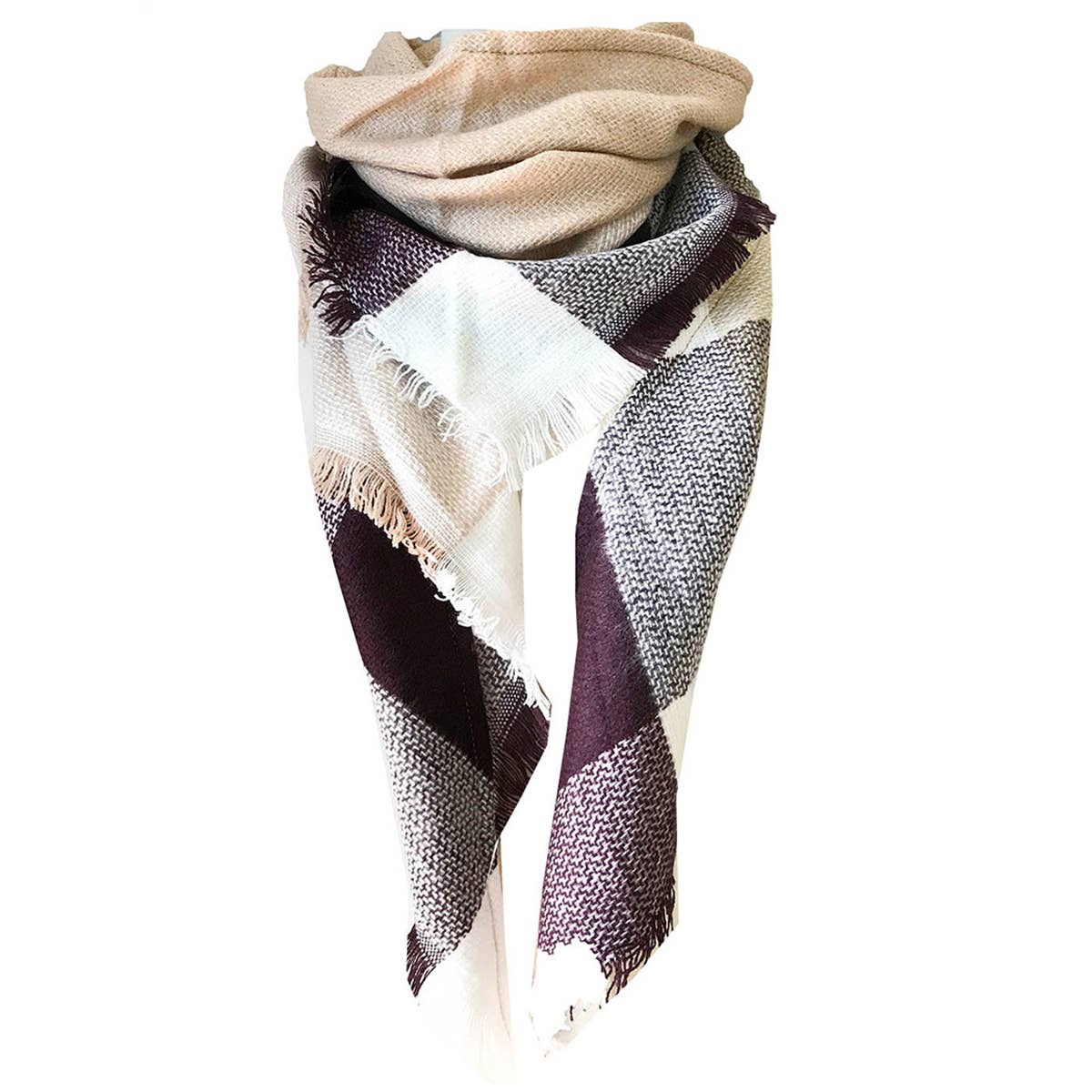 Rainbow Plaid Scarf ??Triangle Winter Shawl_CWASC0116