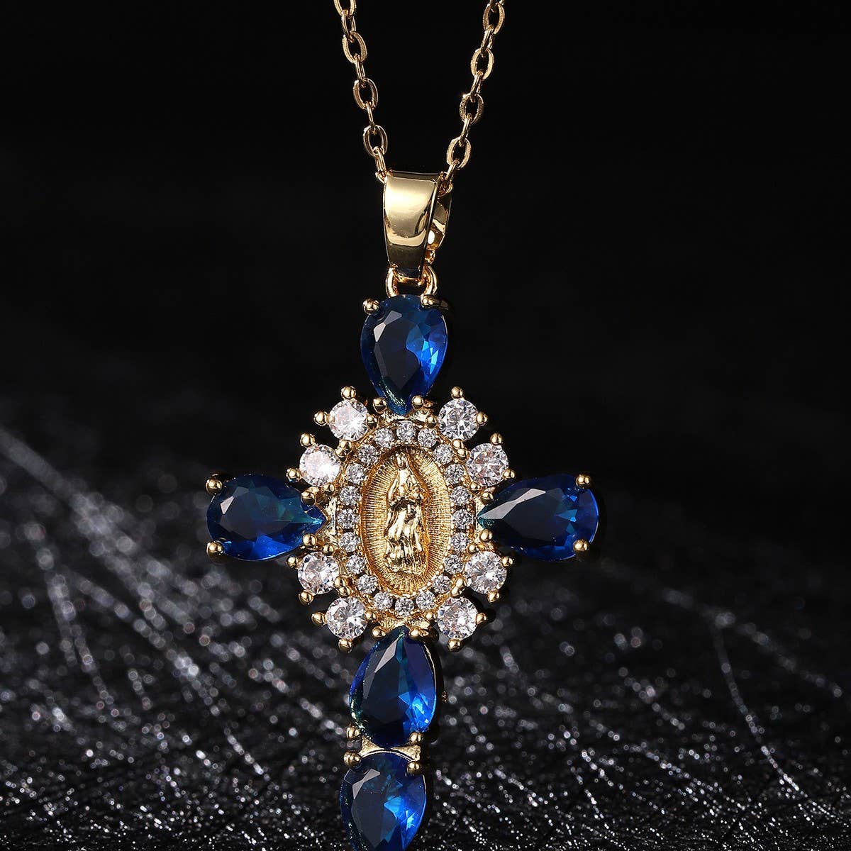 Zirconia Pendant Virgin Mary Cross Necklace_CWMM5867