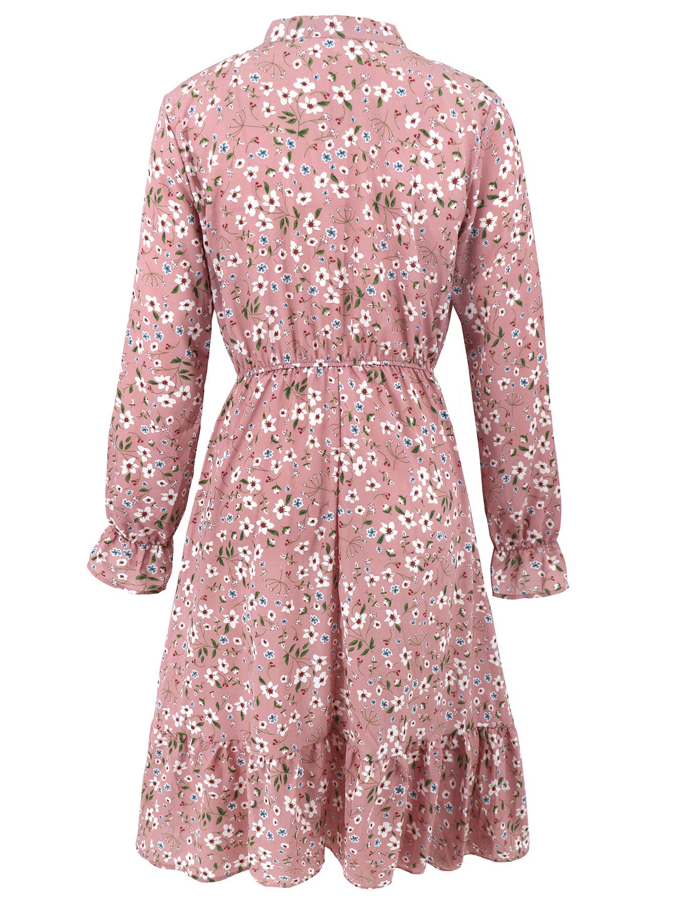 Waist-Cinched Floral Ruffle Bell Sleeve Dress