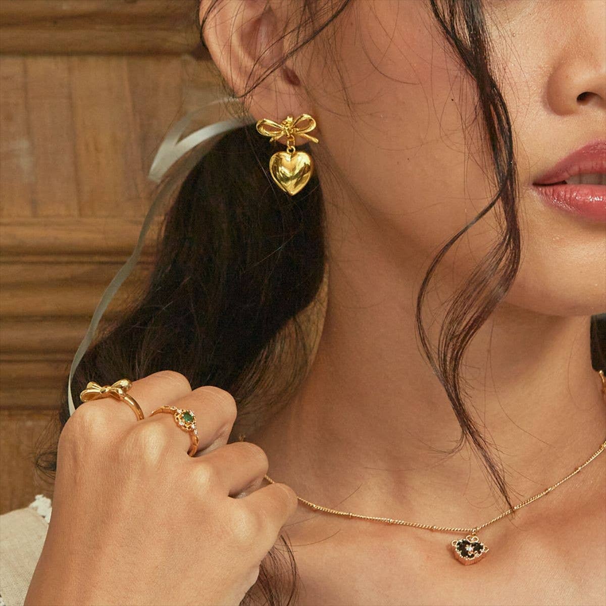 HOT STYLE PERSONALIZED BOW LOVE PENDANT EARRINGS