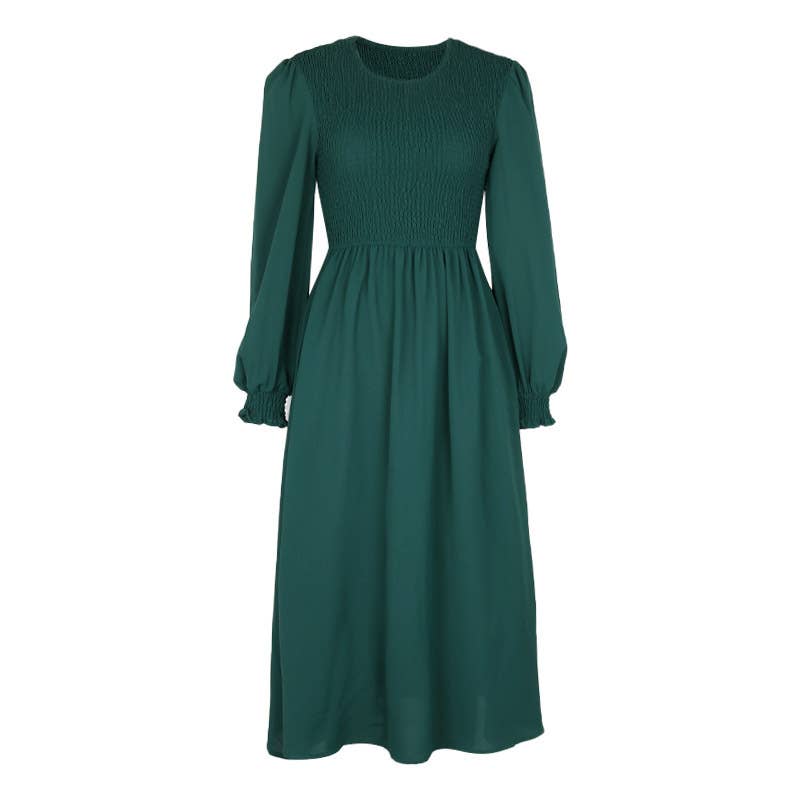 LONG WAIST DRESS WITH LANTERN SLEEVES