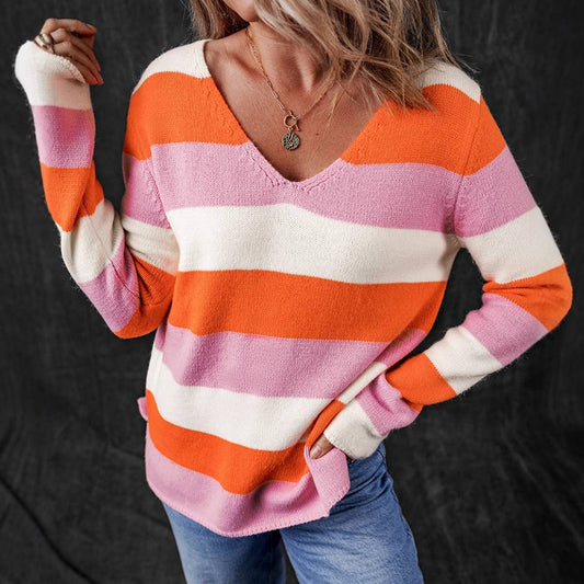 STYLISH V-NECK SWEATER IN CONTRASTING COLORS