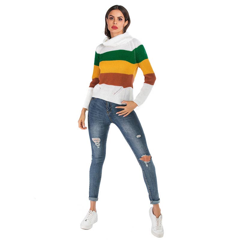 STRIPED LONG-SLEEVED PULLOVER WITH A HIGH NECK