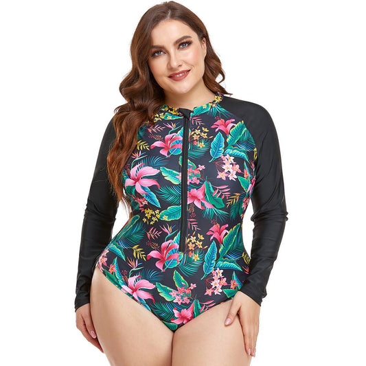 BEACH SURF PLUS SIZE ZIP-UP ONE-PIECE SWIMSUIT_CWMW0298