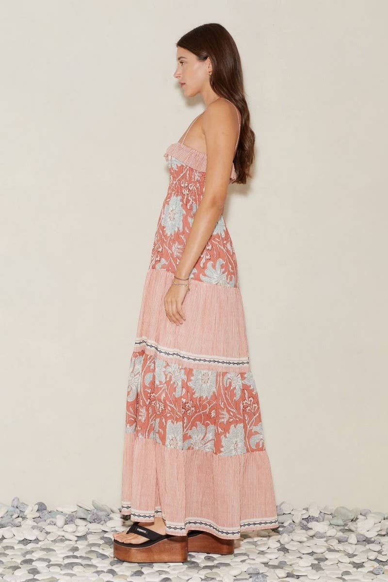 CWDMD5697_ADJUSTABLE STRAP STRIPED FLORAL SLEEVELESS DRESS