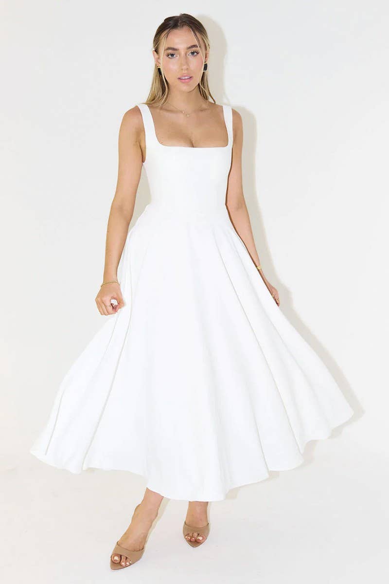 CWDMD5241_SQUARE NECK SLIM FIT SLEEVELESS DRESS