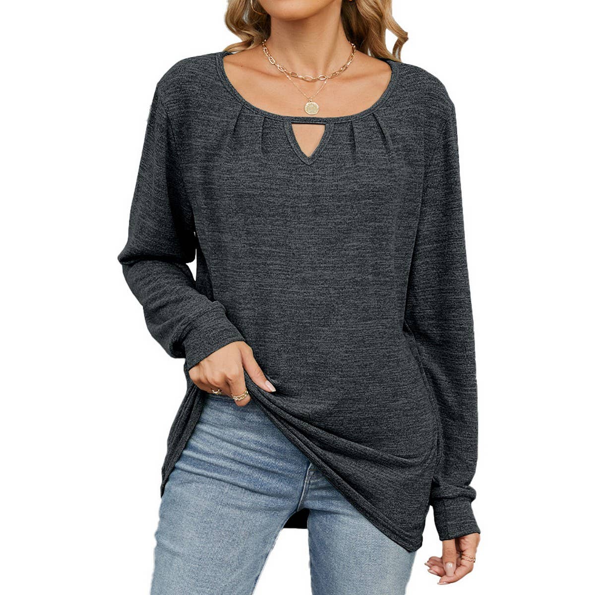 Ruffled fur hollow loose long-sleeved T-shirt