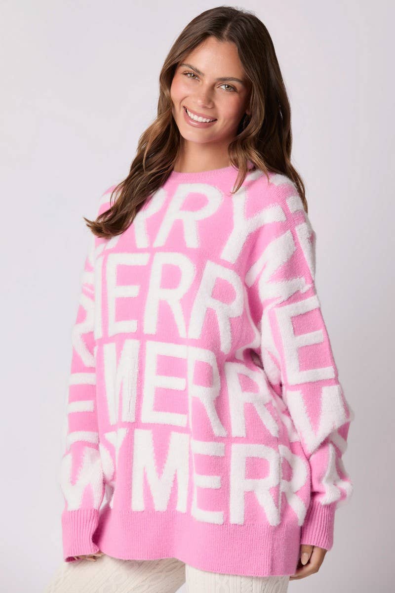 CWOSWL07750_CHRISTMAS LETTER LOOSE KNIT PULLOVER SWEATER