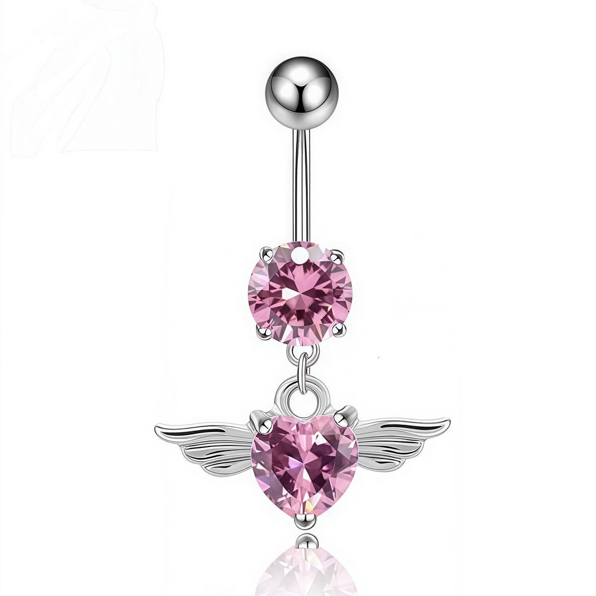 Angel Wings Heart CZ Navel Ring Piercing Jewelry_CWMM9386