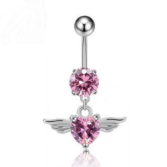 Angel Wings Heart CZ Navel Ring Piercing Jewelry_CWMM9386