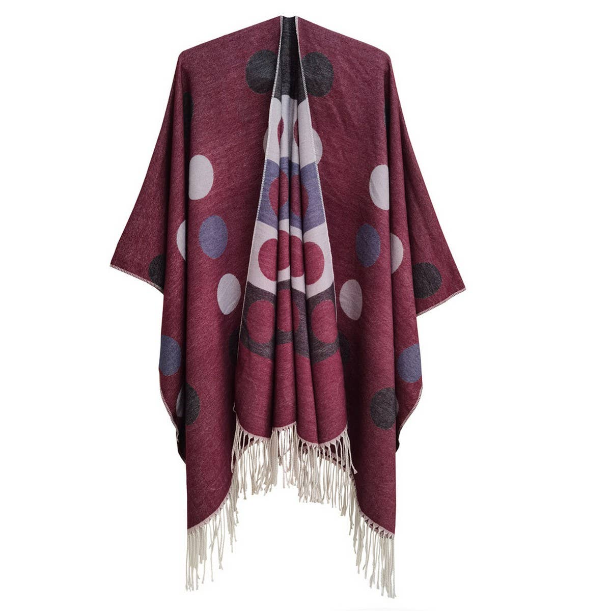 CIRCULAR PATTERN TASSEL SPLIT SHAWL CLOAK