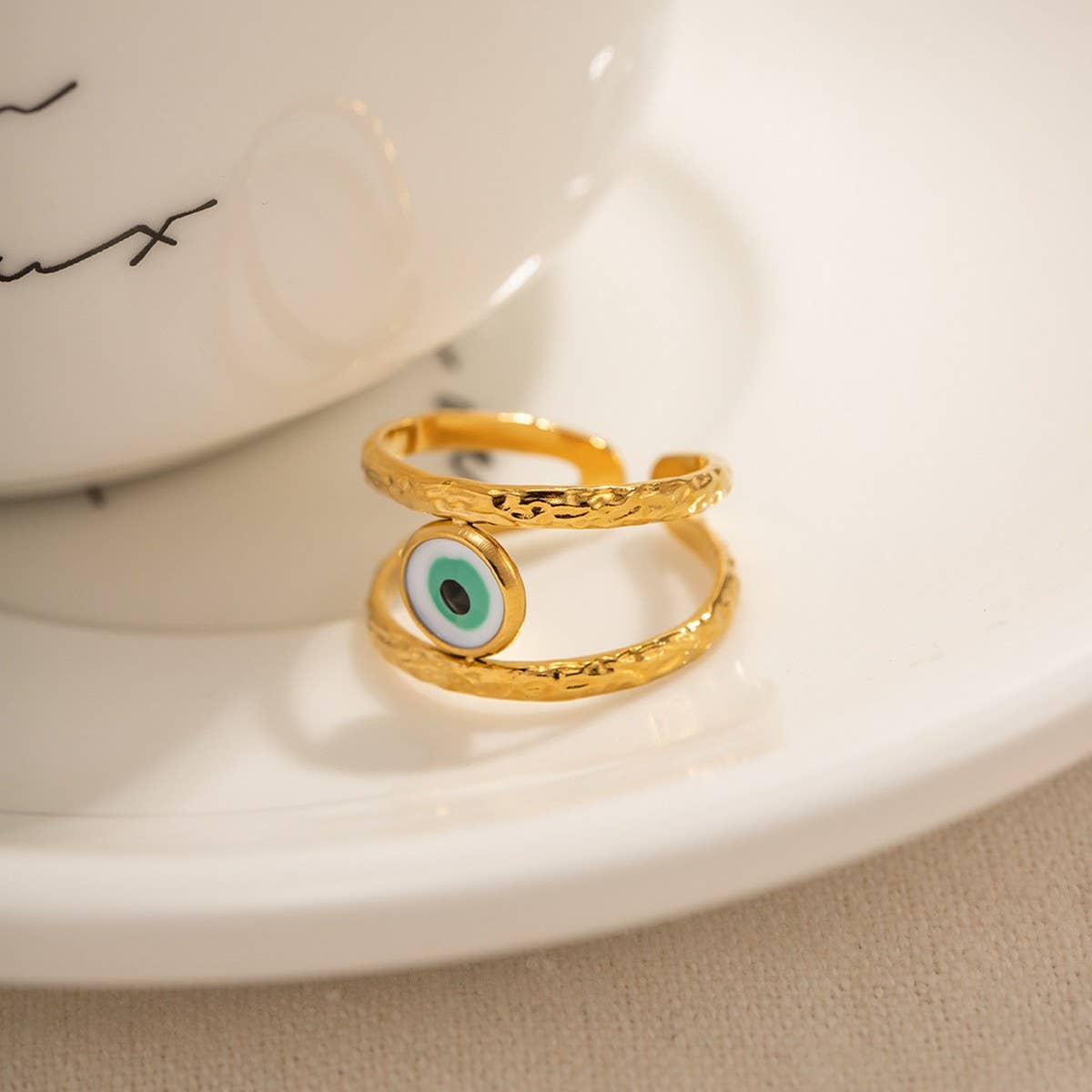 DEVIL'S EYE STAINLESS STEEL GOLD PLATED RING