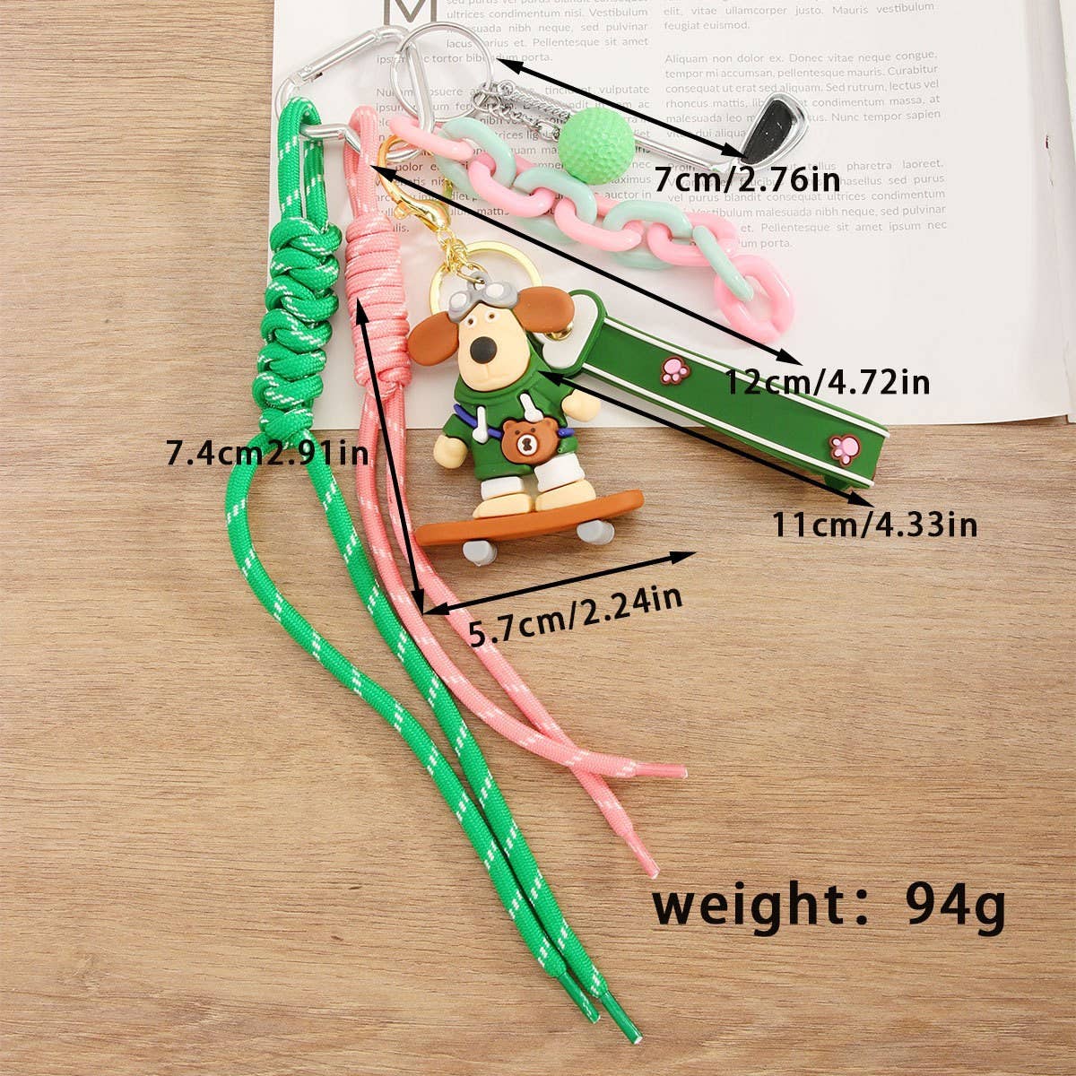 Cute Cartoon Skateboard Bulldog Keychain Charm