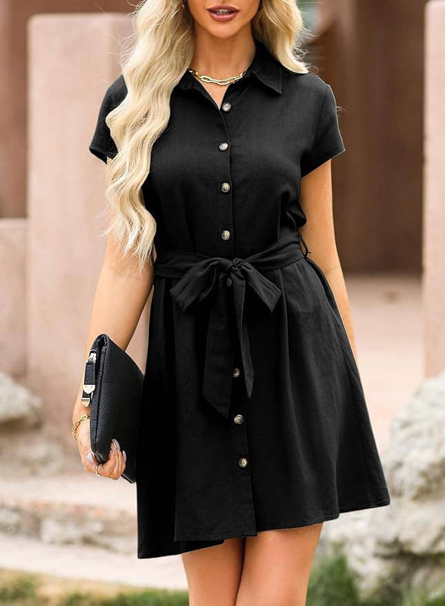 SINGLE-BREASTED SHORT-SLEEVED LAPEL SHORT DRESS