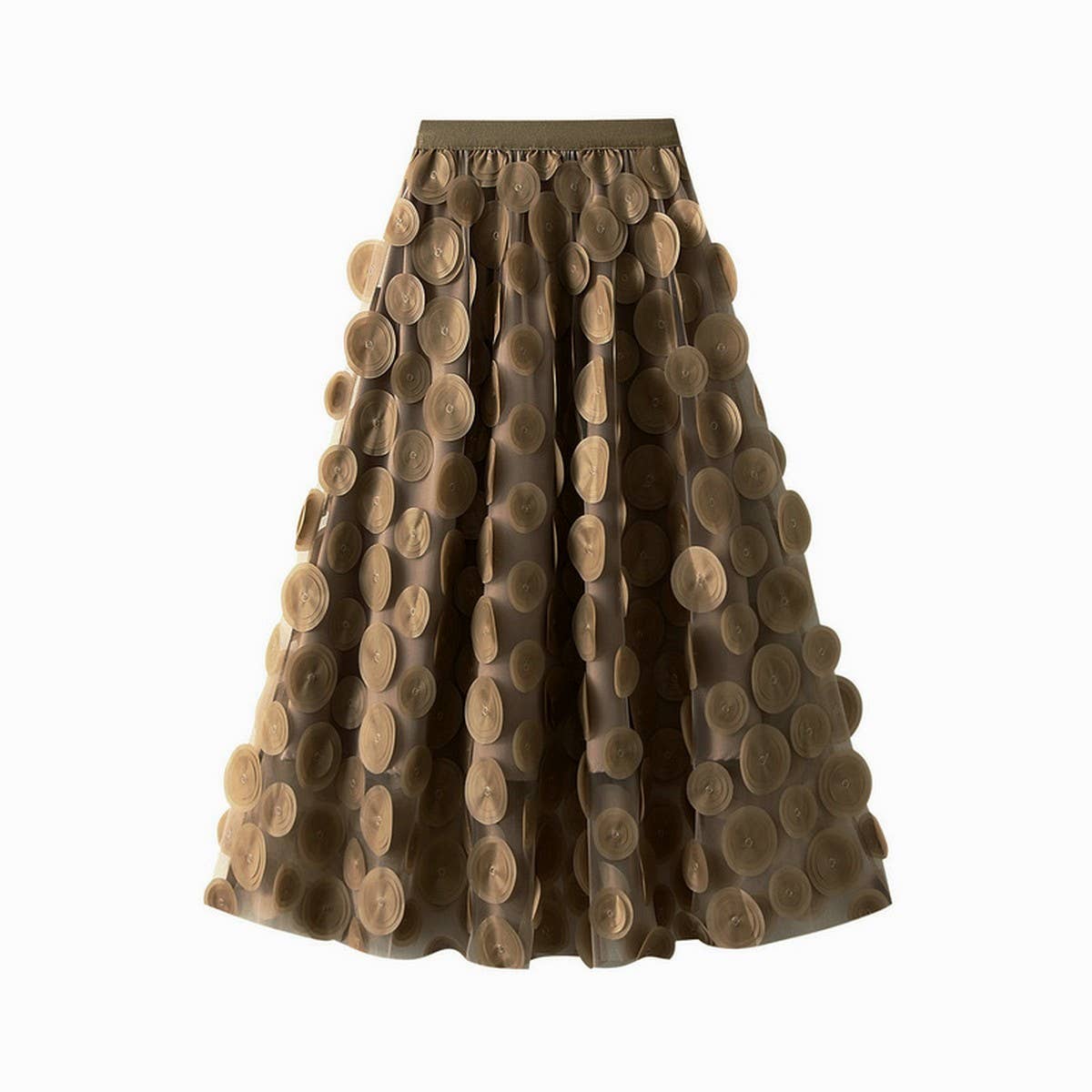 3D Polka Dot Tulle A-Line Flared Midi Skirt_CWBMS0379