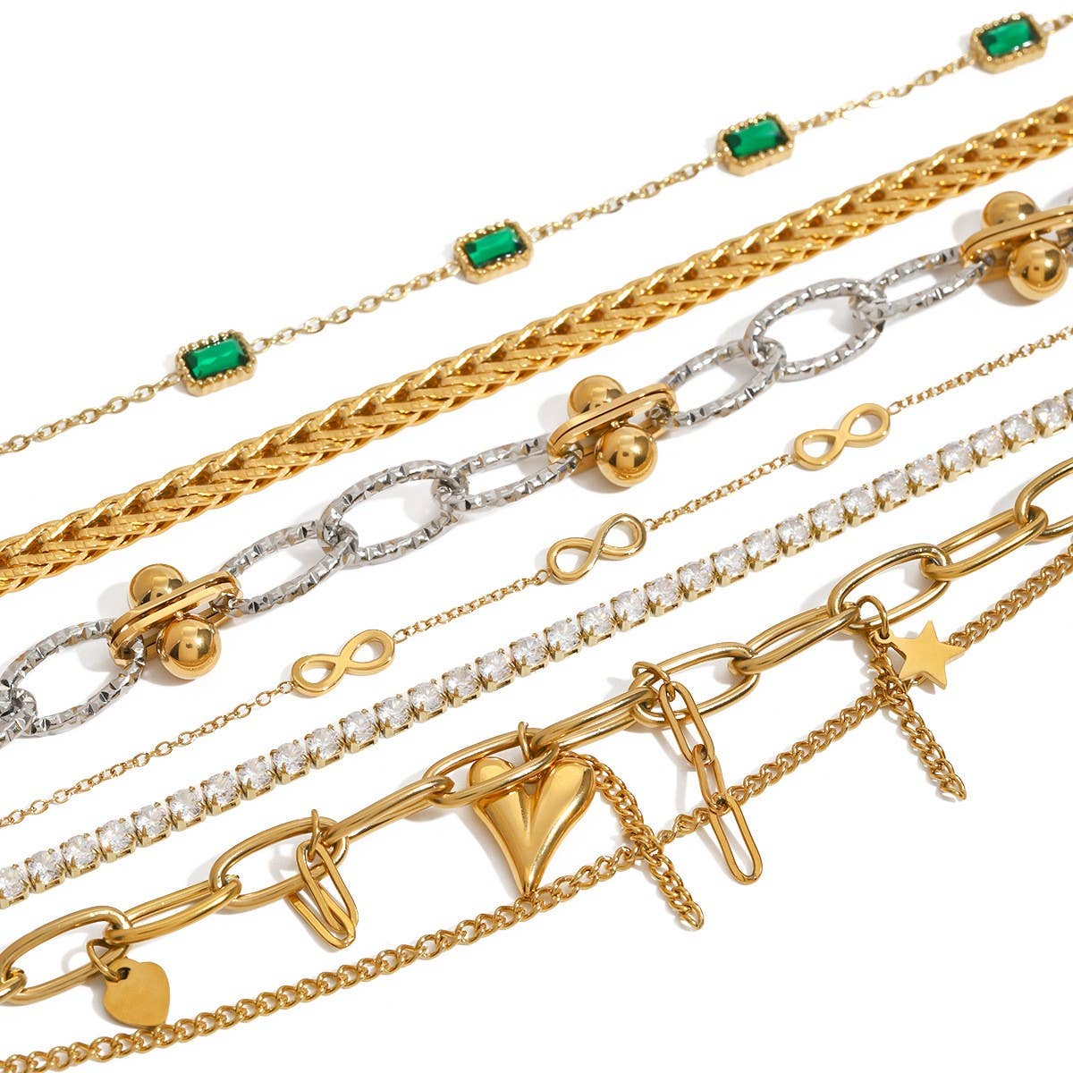 Zircon & Pearl Chain Bracelet in Stainless Steel_CWAJE4658